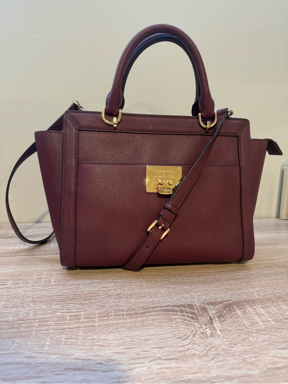 Michael Kors Tina Large Satchel Purse - Burgundy Plum w/Gold